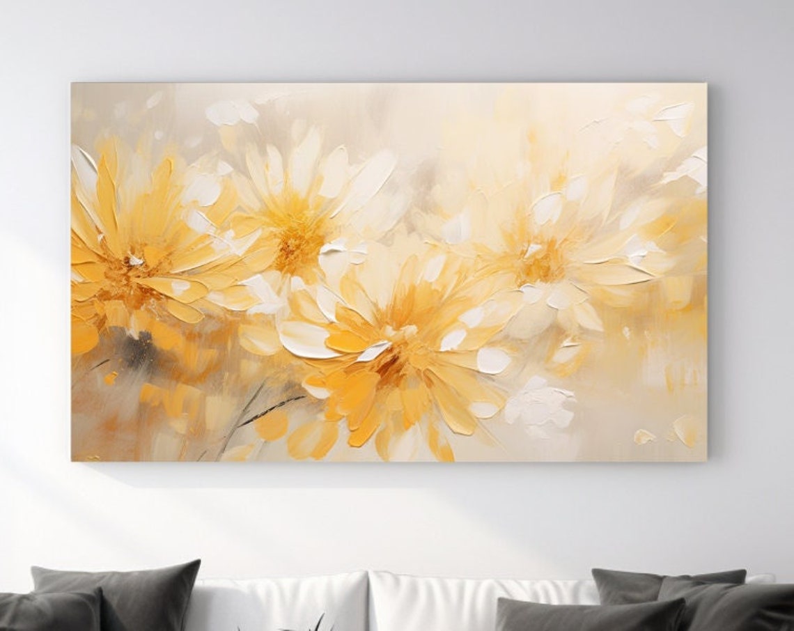 Yellow Floral Oil Painting Golden Blooms Soft Cream Botanical Poster
