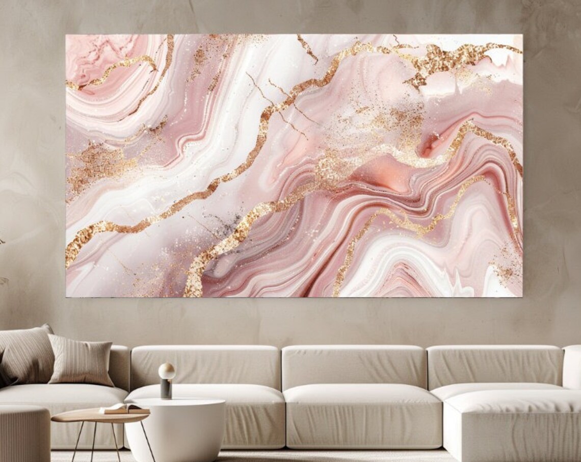 Pink Marble With Gold Veins Abstract Luxury Modern Home Poster