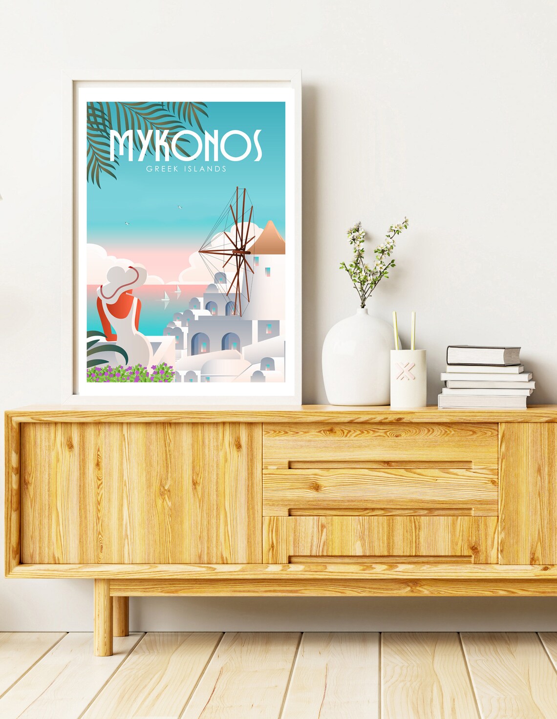 Mykonos Retro Travel Poster, Greek Wall Art - Image 3
