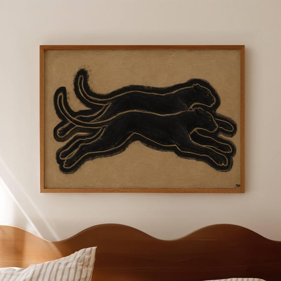 Two Panthers, Vintage Mid-Century Modern Poster