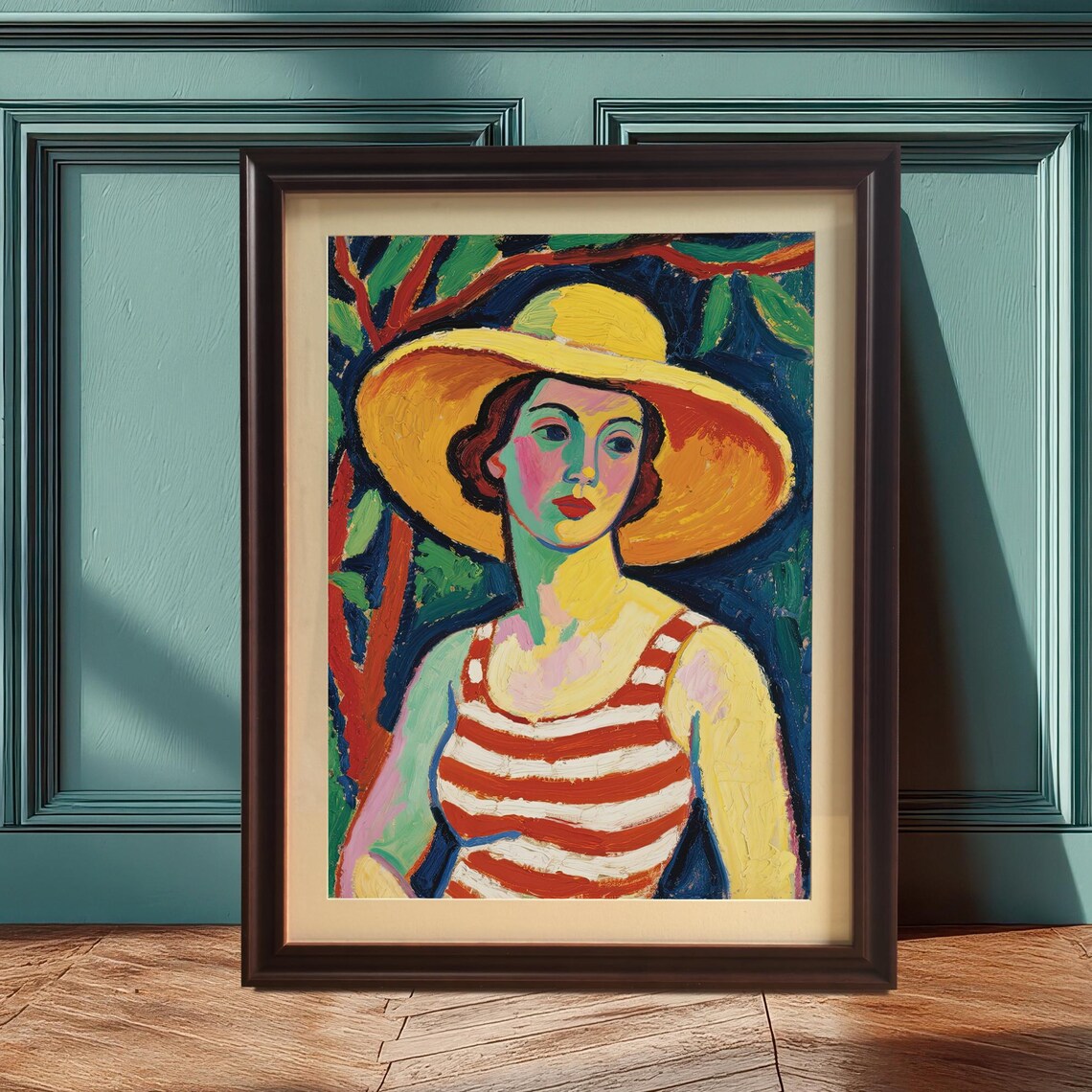 Woman With Straw Hat Art Print, Fauvist Style