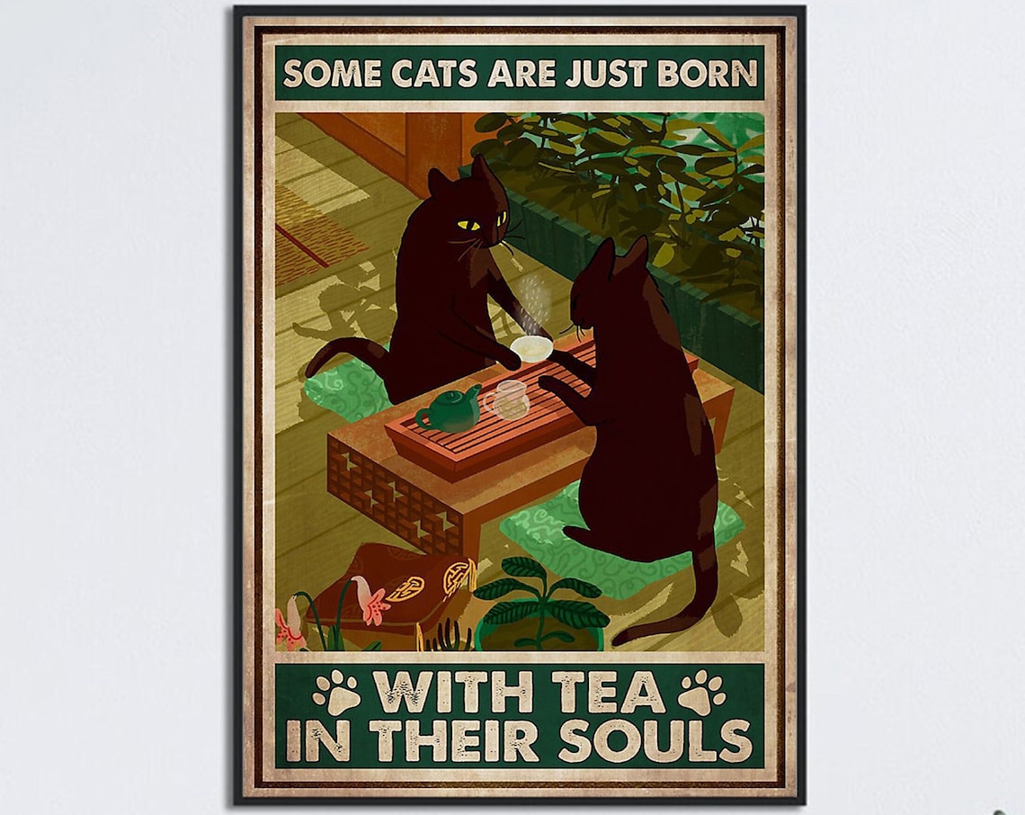 Cats Drinking Tea, Tea Lover Gift Poster Print