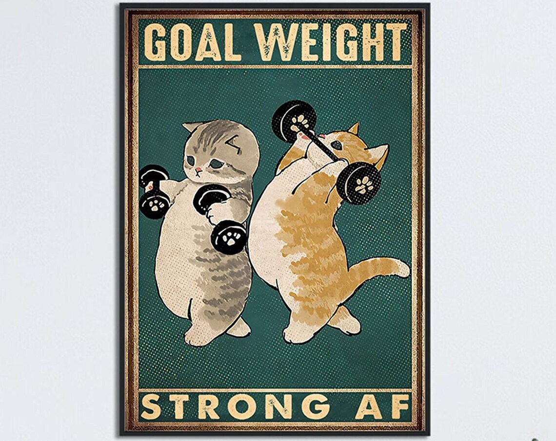 Funny Cat Powerlifting Art Print, Gym Room Decor