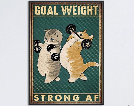 Funny Cat Powerlifting Art Print, Gym Room Decor