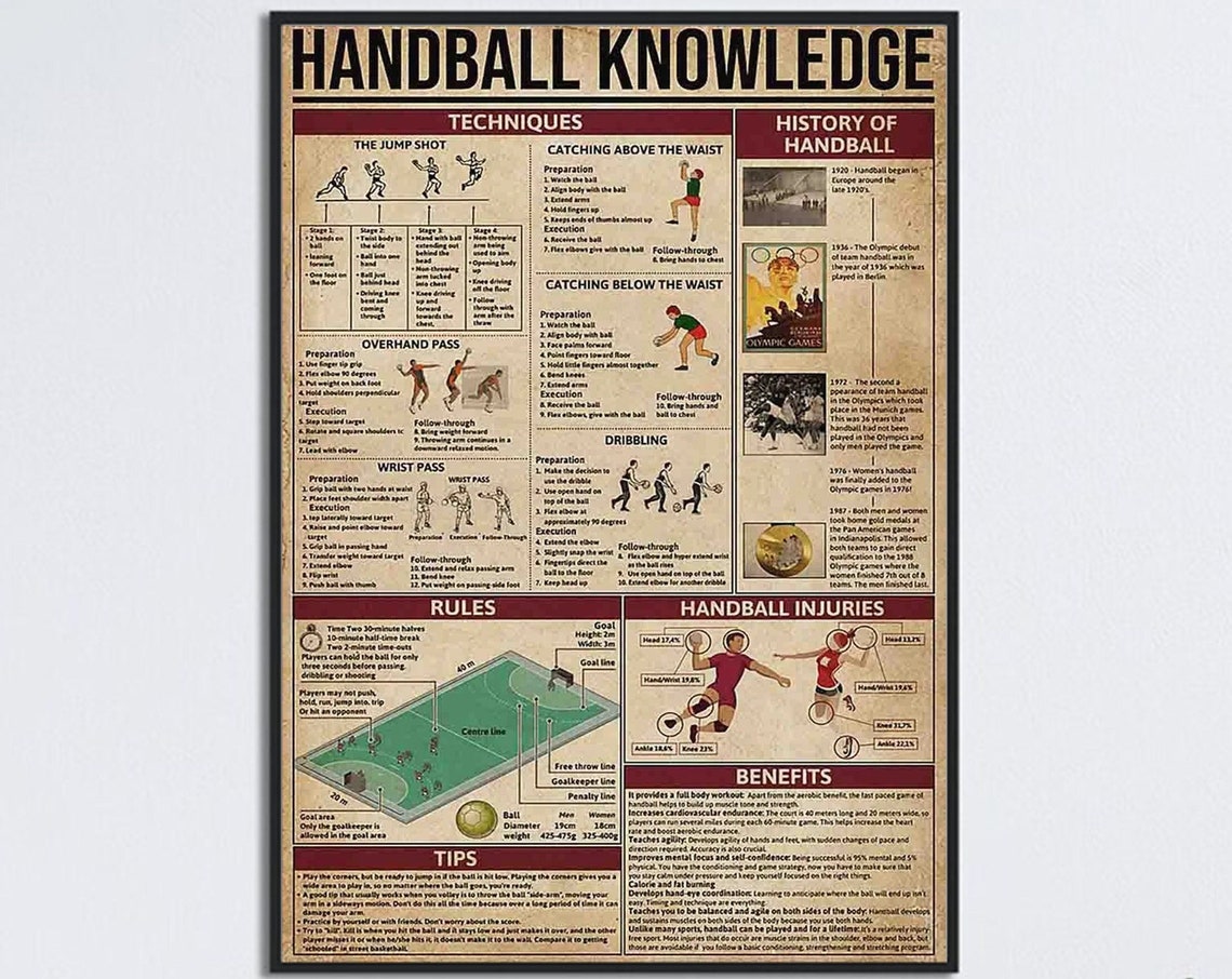 Handball Knowledge Techniques History Rules Injuries Chart Poster
