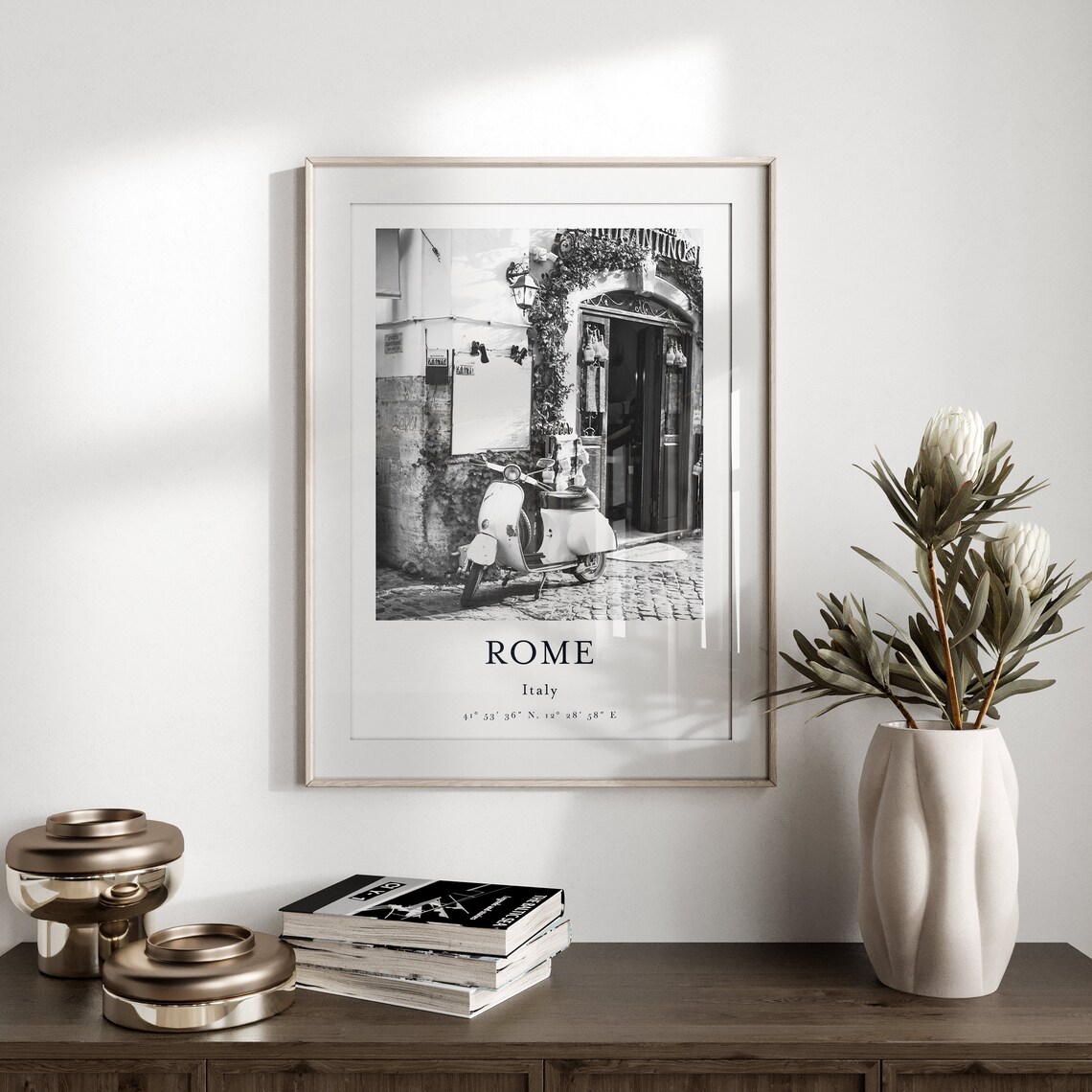Rome Italy City View Art Print, Black and White - Image 3