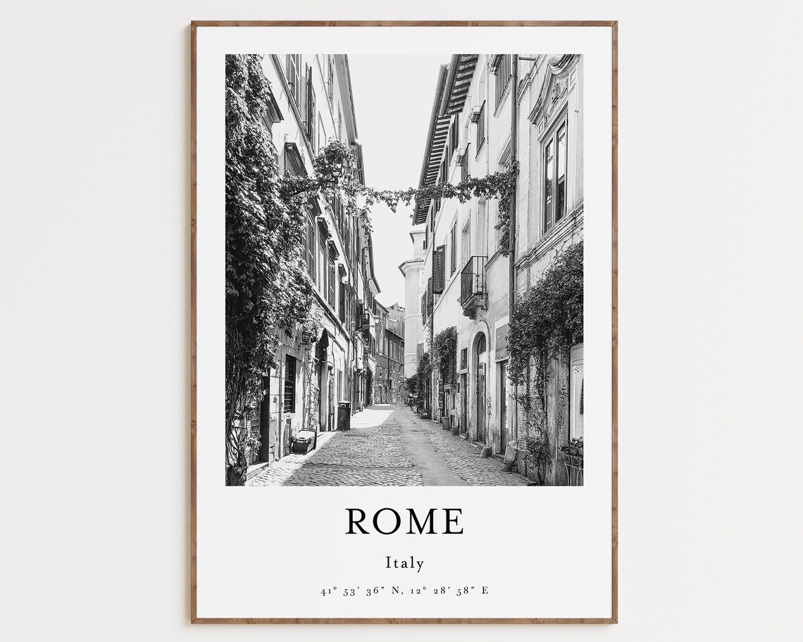 Rome Italy Cityscape Black and White Travel Poster