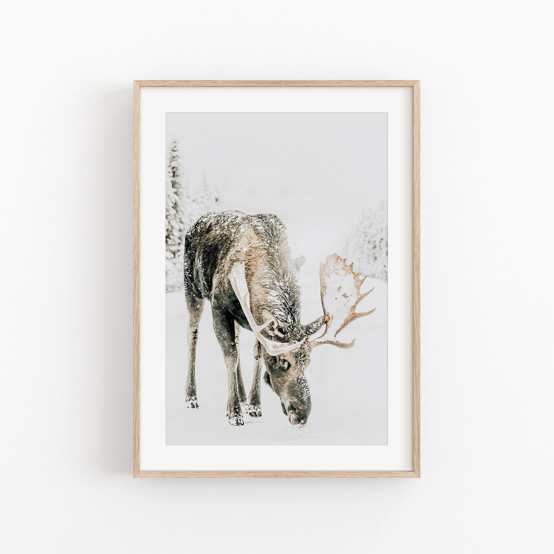 Winter Deer Print, Snowy Trees Christmas Art Print