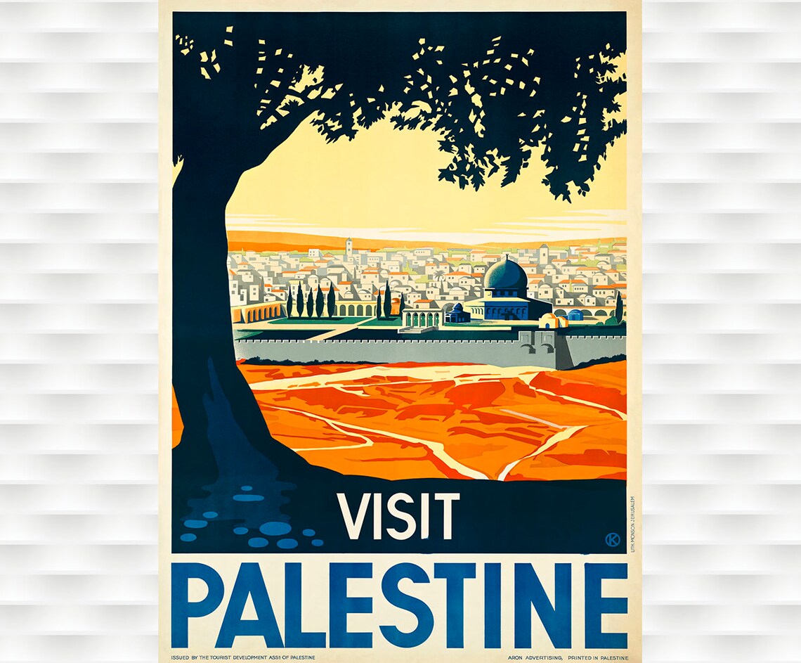 Visit Palestine Jerusalem Dome of the Rock Vintage 1930s Travel Poster