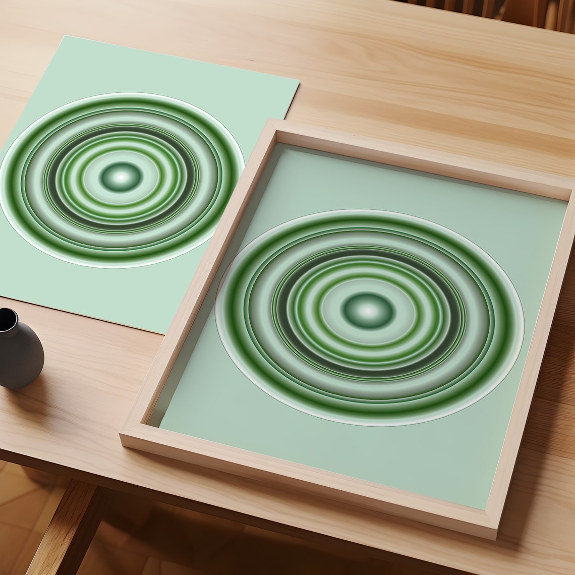 Sage Green Aura Gradient Circles Minimalist Calm Meditation Poster - Image 2