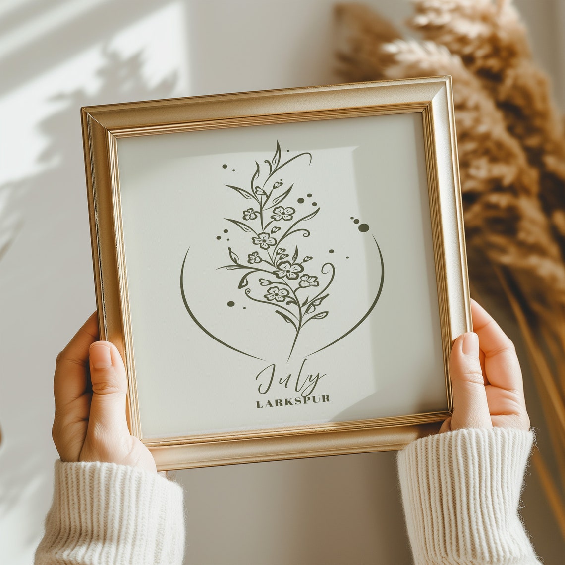 July Birth Flower Larkspur Minimalist Botanical Line Art Poster - Image 3