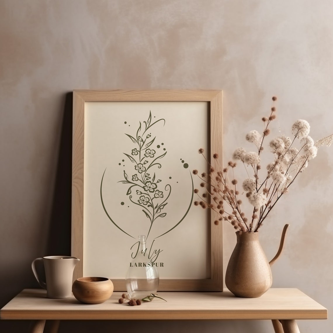 July Birth Flower Larkspur Minimalist Botanical Line Art Poster - Image 2