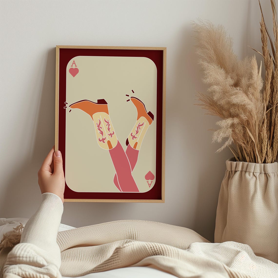 Ace Of Hearts Cowgirl Boots Playing Card Retro Western Wall Art - Image 2