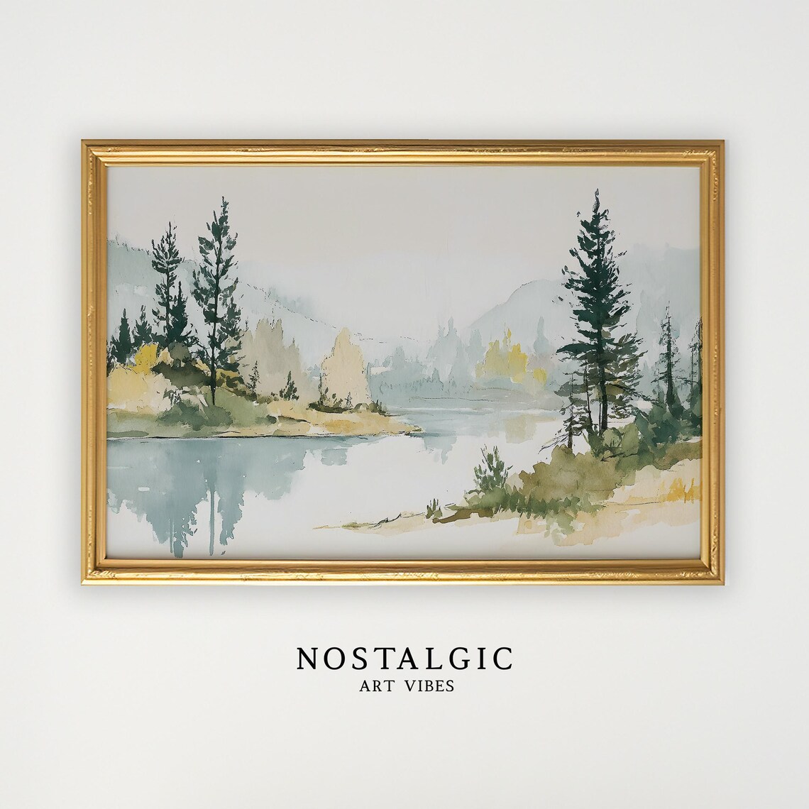 Simple Watercolor Lake Painting, Serene Landscape