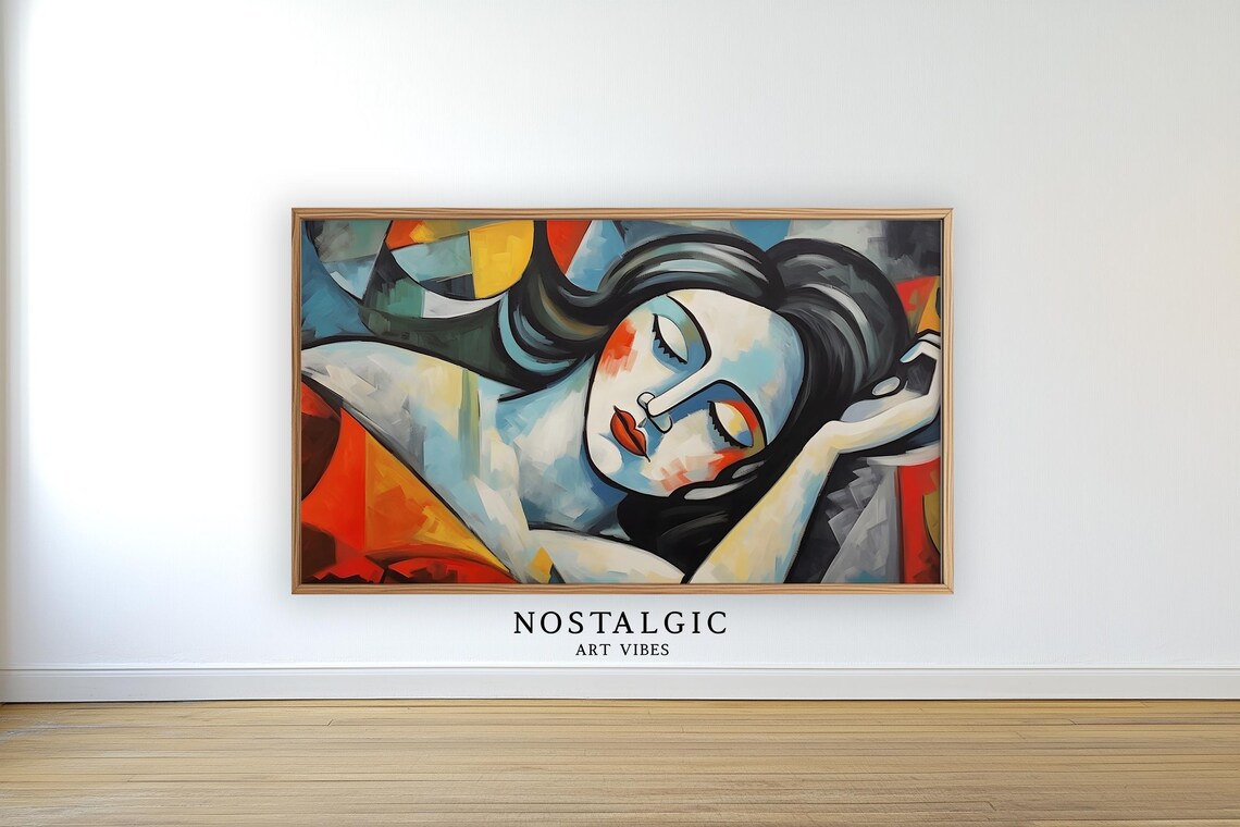 Modern Cubist Sleeping Woman Abstract Geometric Portrait Poster