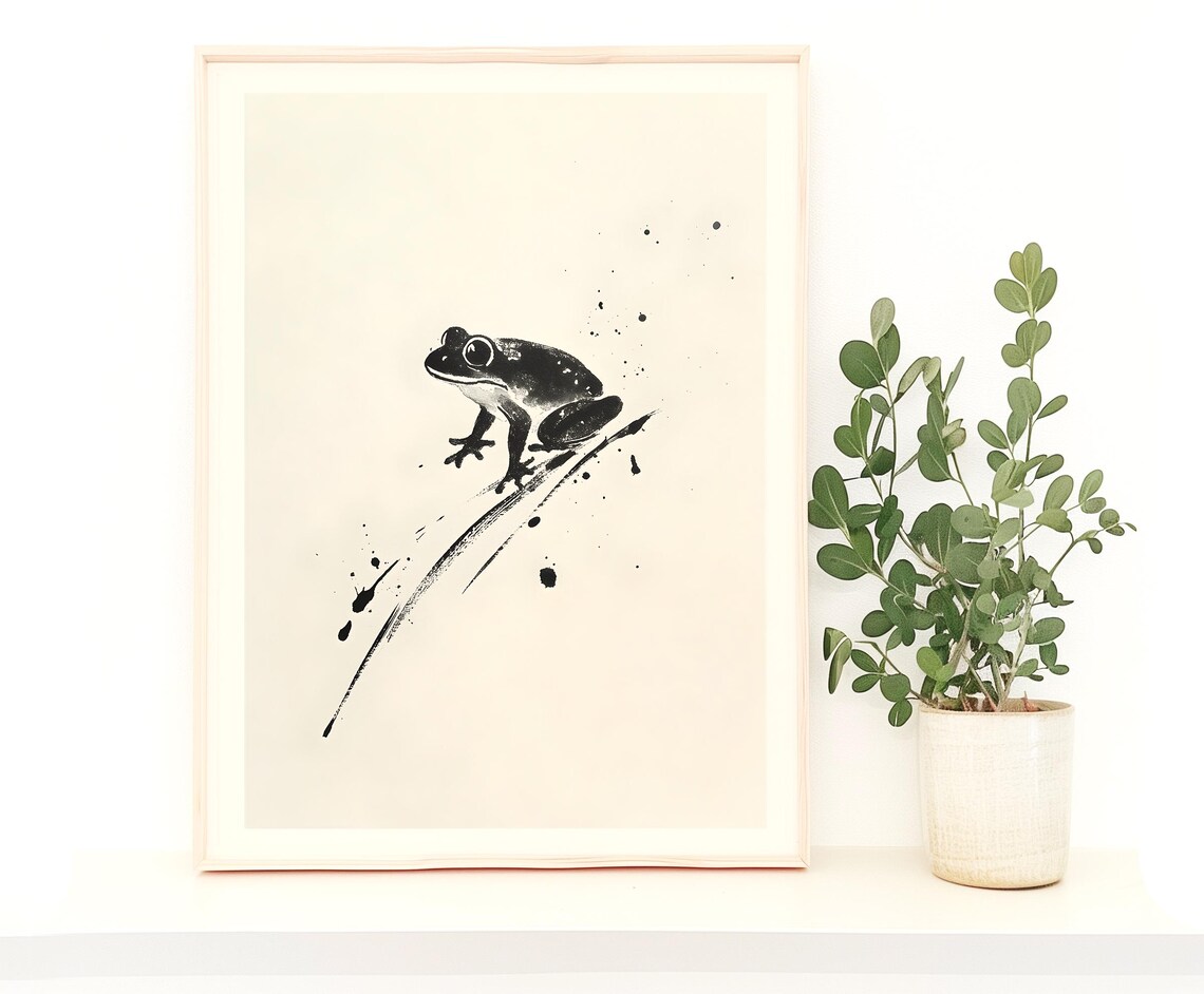 Minimalist Ink Frog Art, Japandi Style - Image 2