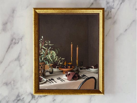 Still Life With Figs, Moody Rustic Tablescape Art