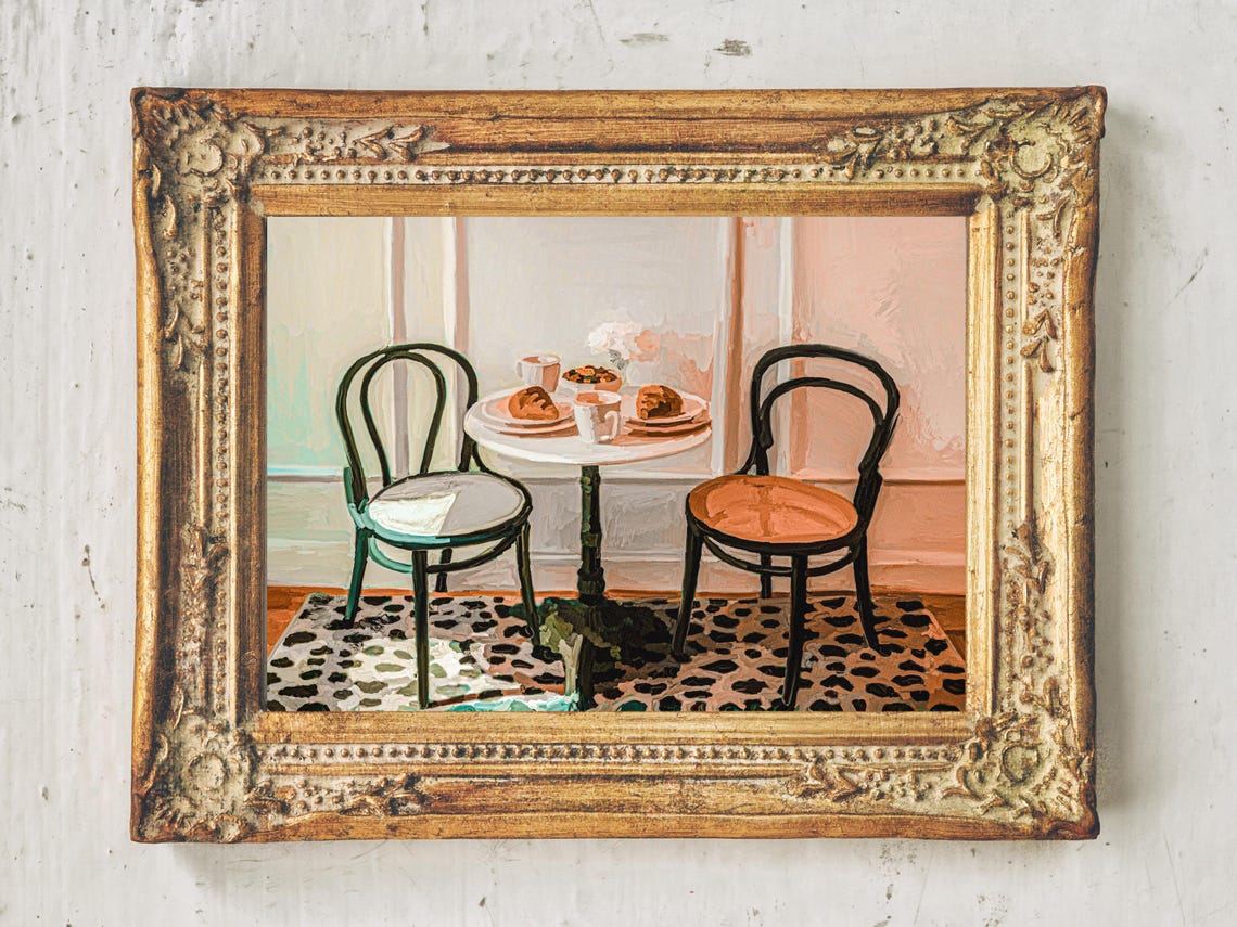 French Cafe Croissant Coffee Table Painting Print Bistro Kitchen Art