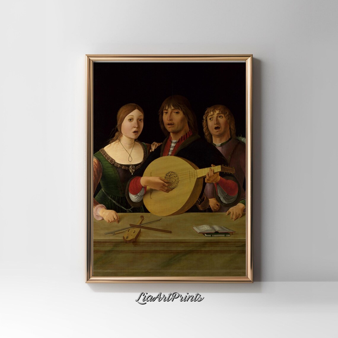 Lorenzo Costa A Concert Renaissance Lute Trio Musician Painting Classic Poster - Image 2