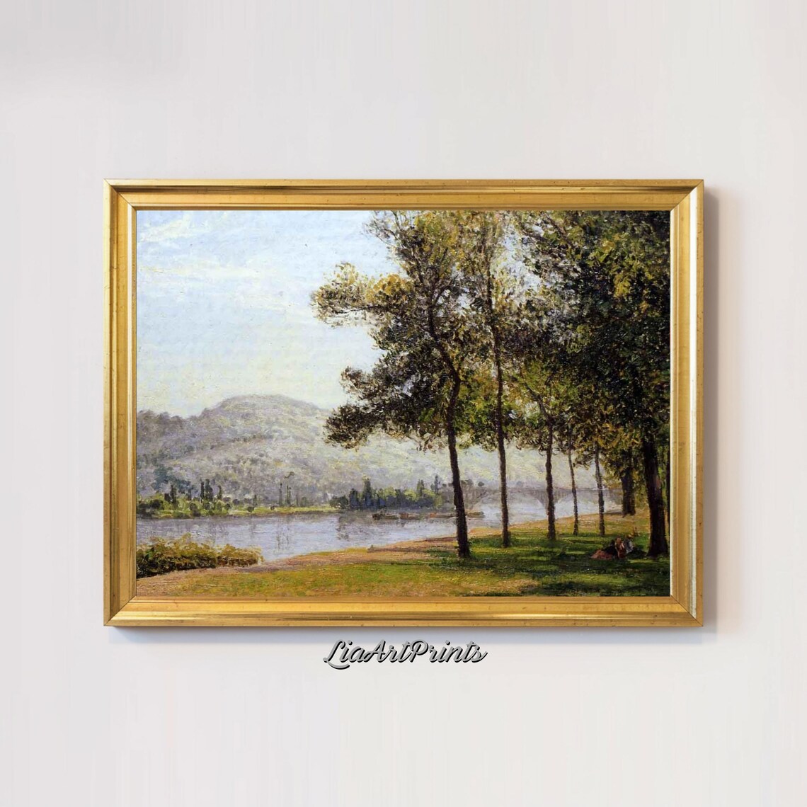Serene Riverside Landscape, Impressionist Nature Art - Image 3