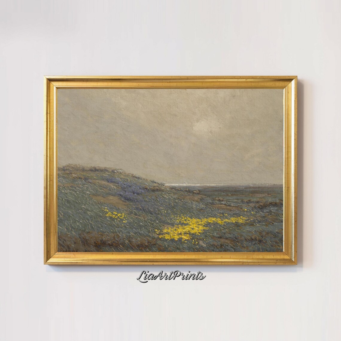 Serene Coastal Meadow Scene, Wildflower Hillside Art Print - Image 3