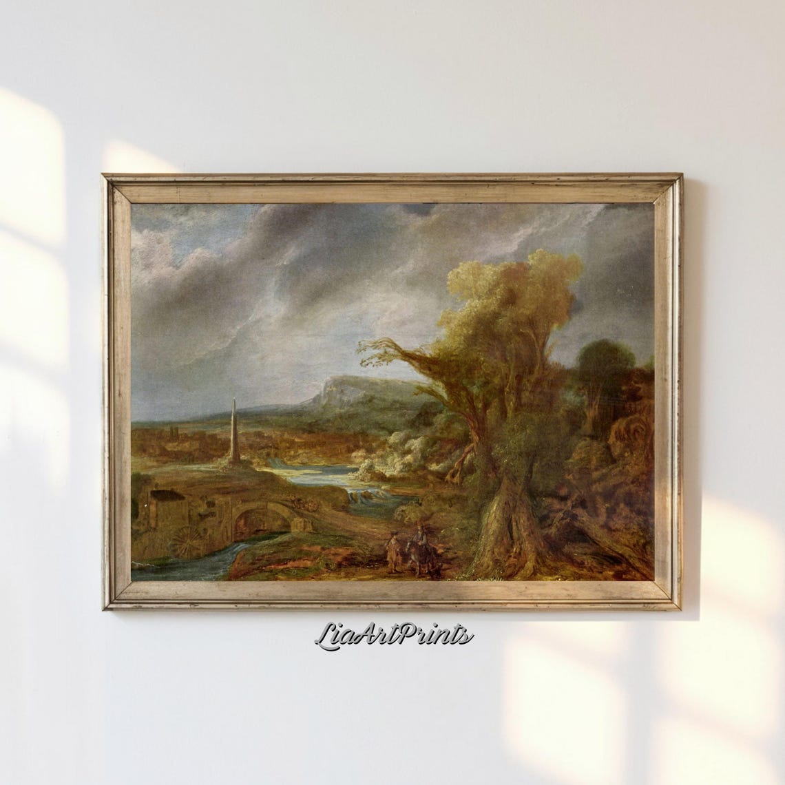 Dramatic Landscape Wall Art Stormy Sky And Golden Fields Vintage Print For Home Deco