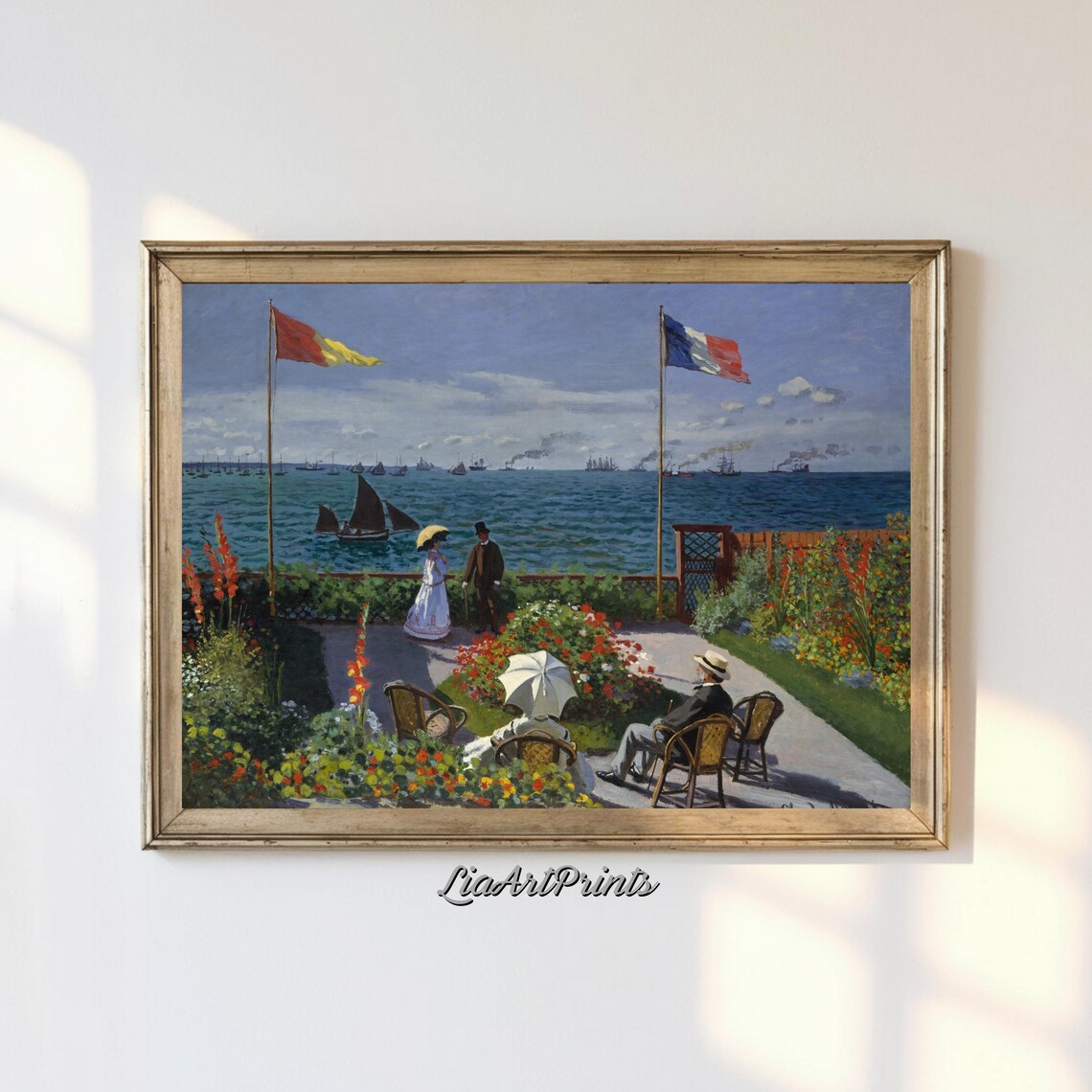 Claude Monet Garden at Sainte-Adresse Terrace Flags and Sea View Poster