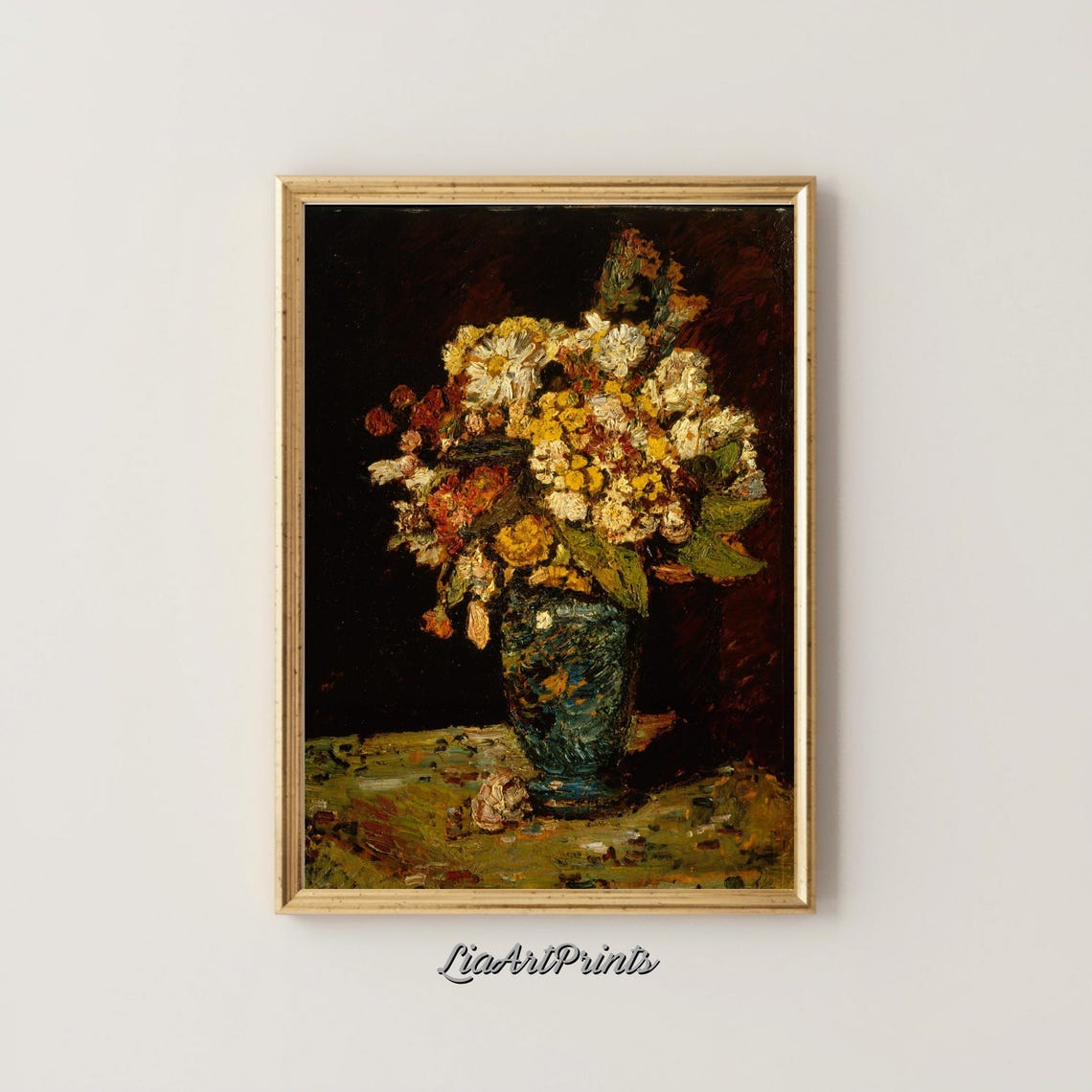 Rustic Floral Still Life Vibrant Bouquet In Textured Vase Bold And Expressive Art - Image 5