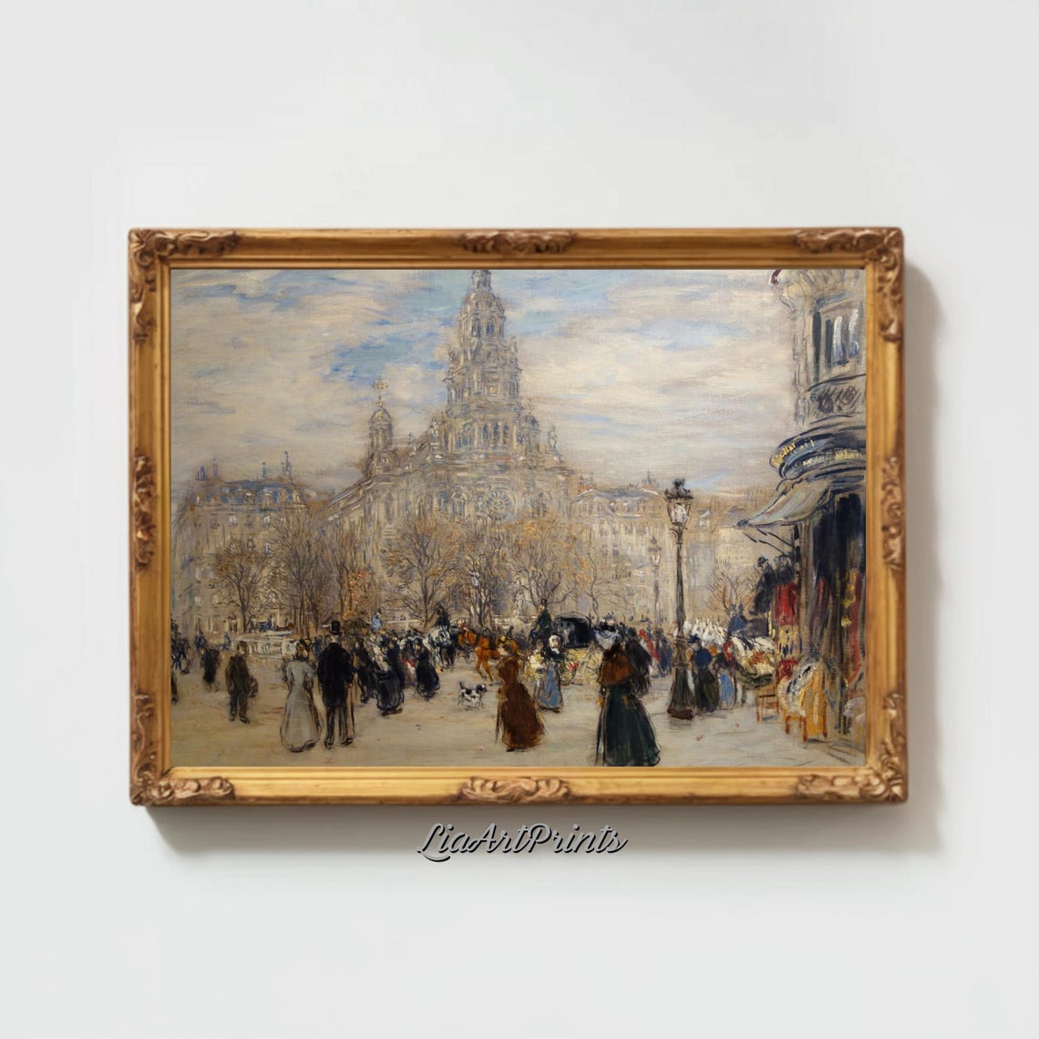 Impressionist Paris Street Sacre Coeur Crowd Bustling Scene Poster - Image 2