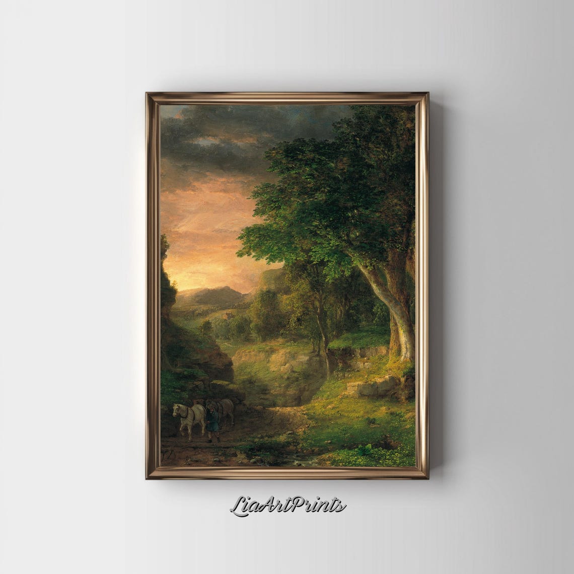 Vintage Forest Landscape Wall Art Nature Sunset Painting Rustic Home Decor - Image 3