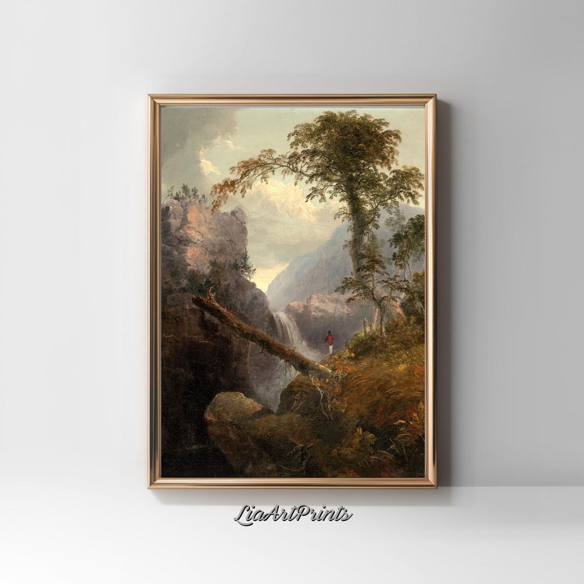 Majestic Waterfall Landscape Wall Art Vintage Wilderness Scene Print Rustic Nature Decor - Image 2