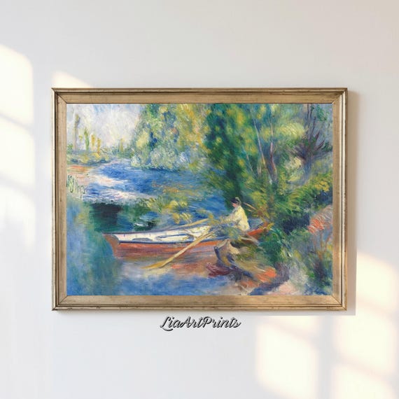 Impressionist Rowboat Scene Serene Riverside Art Nature Inspired Wall Decor