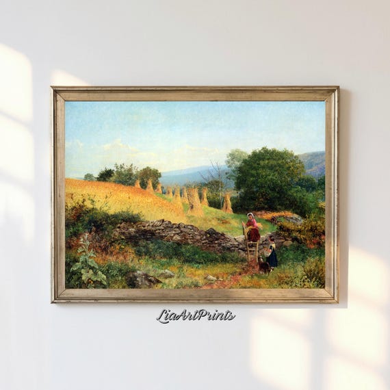 Countryside Landscape Wall Art Vintage Field Scene Print Rustic Nature Artwork For Home Decor