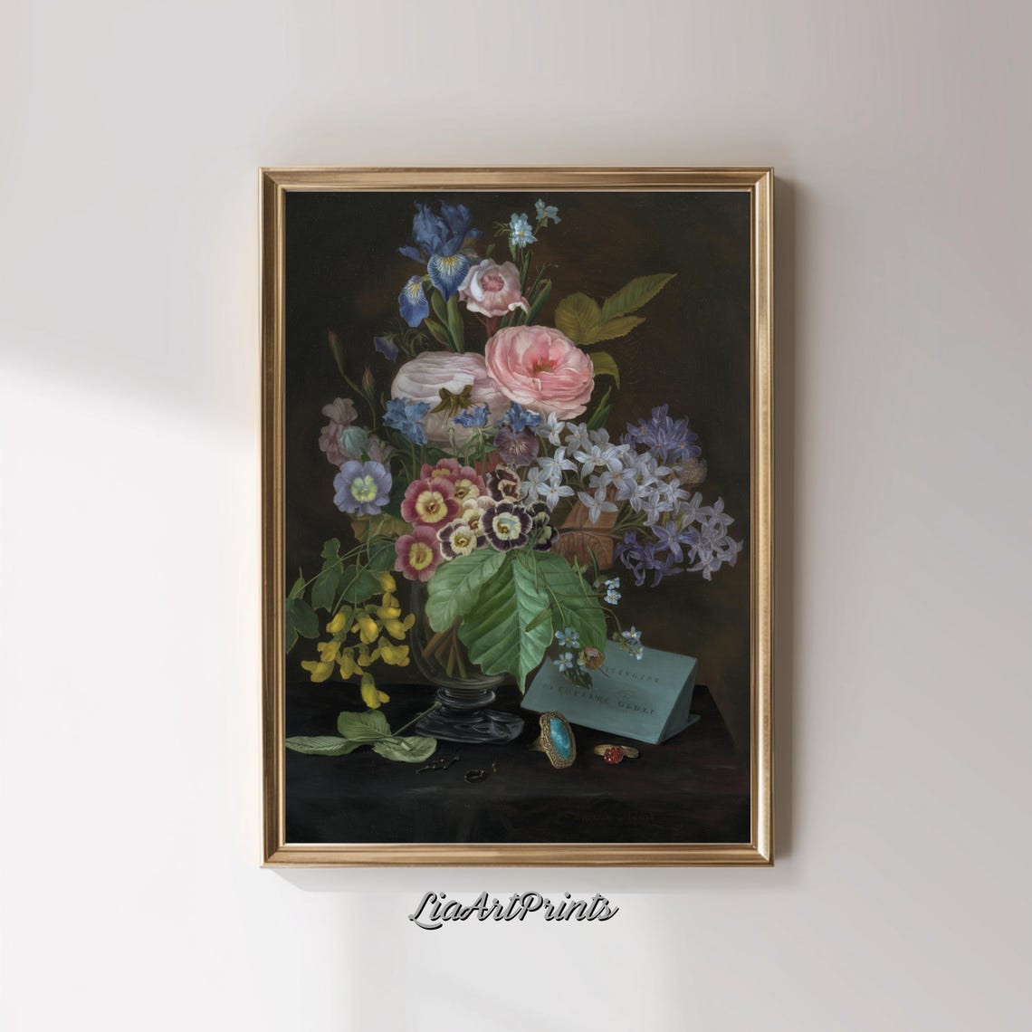 Classic Floral Still Life Roses Irises Vintage Botanical Art Poster - Image 3