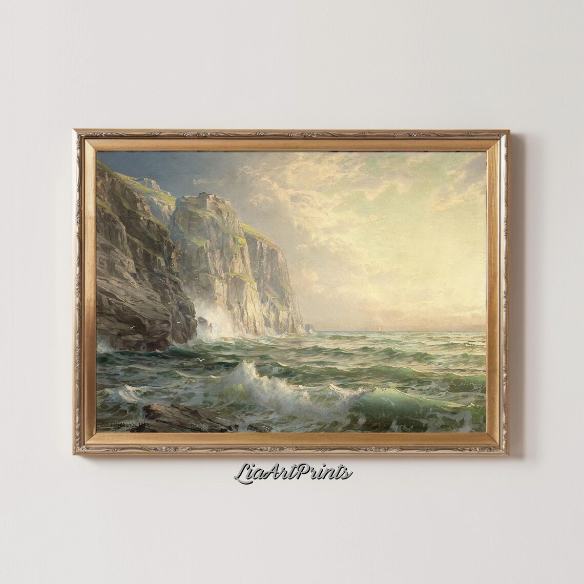 Towering Coastal Cliffs Ocean Waves Spray Rocky Shoreline Seascape Poster - Image 2