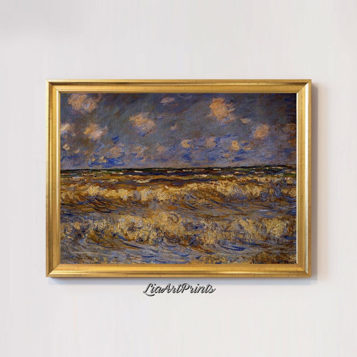 Golden Rolling Waves on a Stormy Sea Expressive Seascape Poster - Image 2