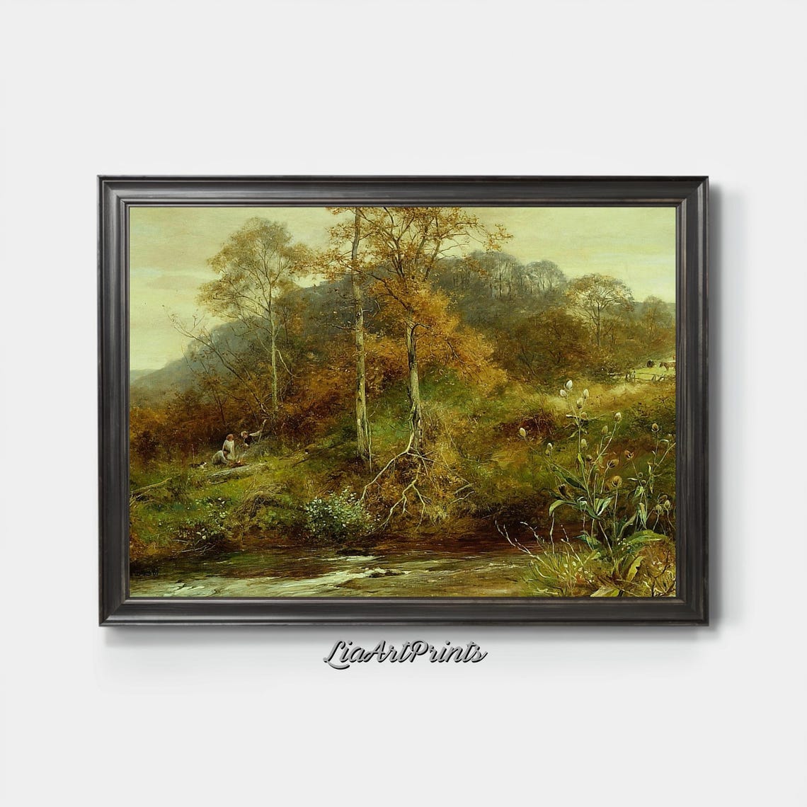 Autumn Birch Forest Stream Golden Woodland Antique Landscape Poster - Image 3