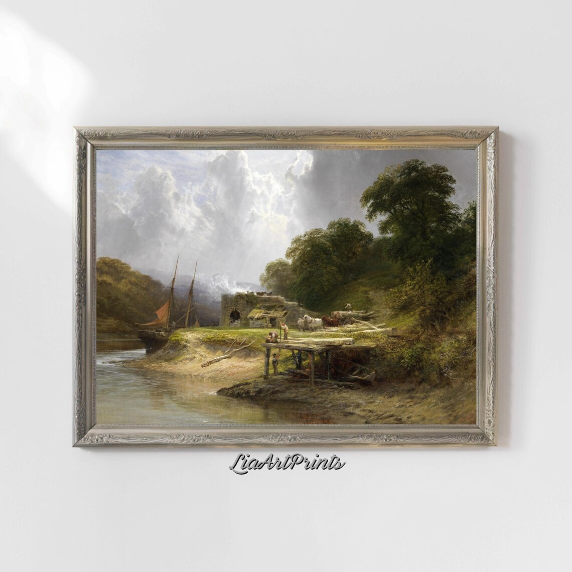 Rustic Riverside Scene, Vintage Countryside Landscape - Image 4