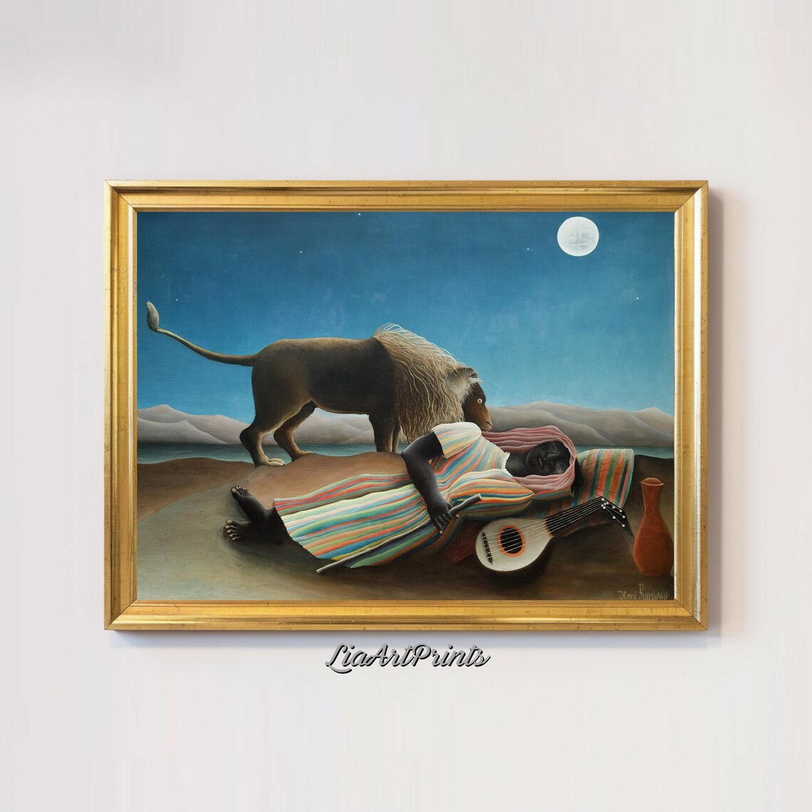 Henri Rousseau Sleeping Gypsy Lion Full Moon Desert Naive Folk Poster - Image 3
