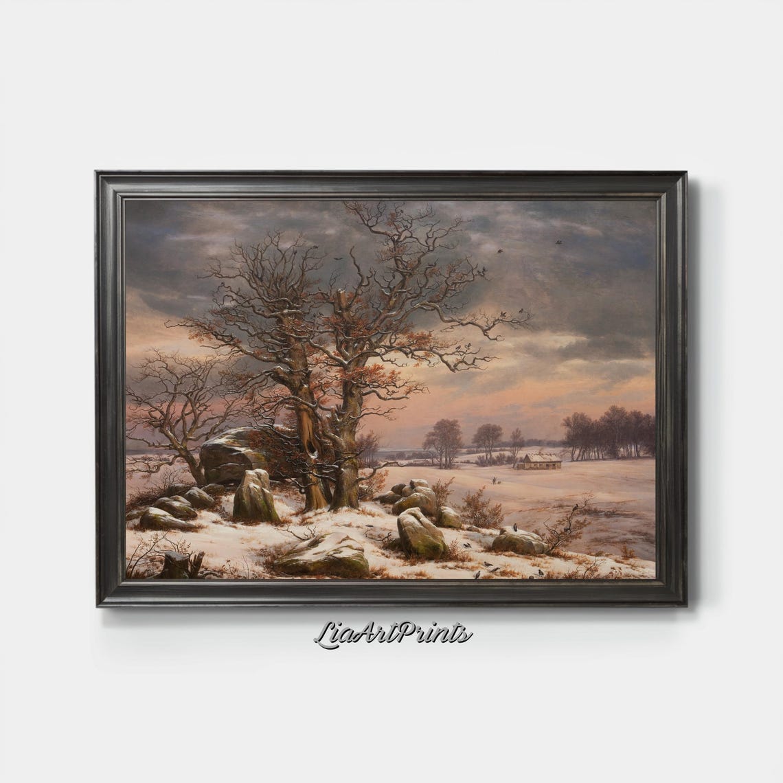 Dramatic Winter Sunset Landscape with Bare Trees and Snow Poster - Image 3