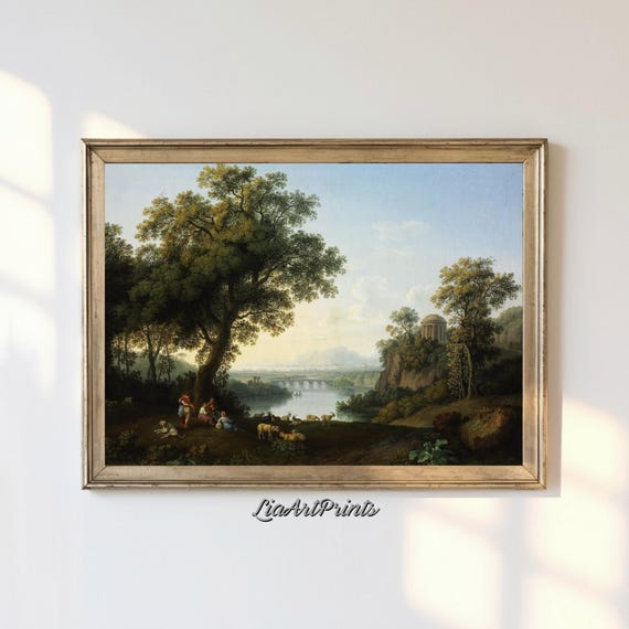 Pastoral River Landscape Vintage Countryside Artwork Scenic Wall Art For Home Or Office Decor