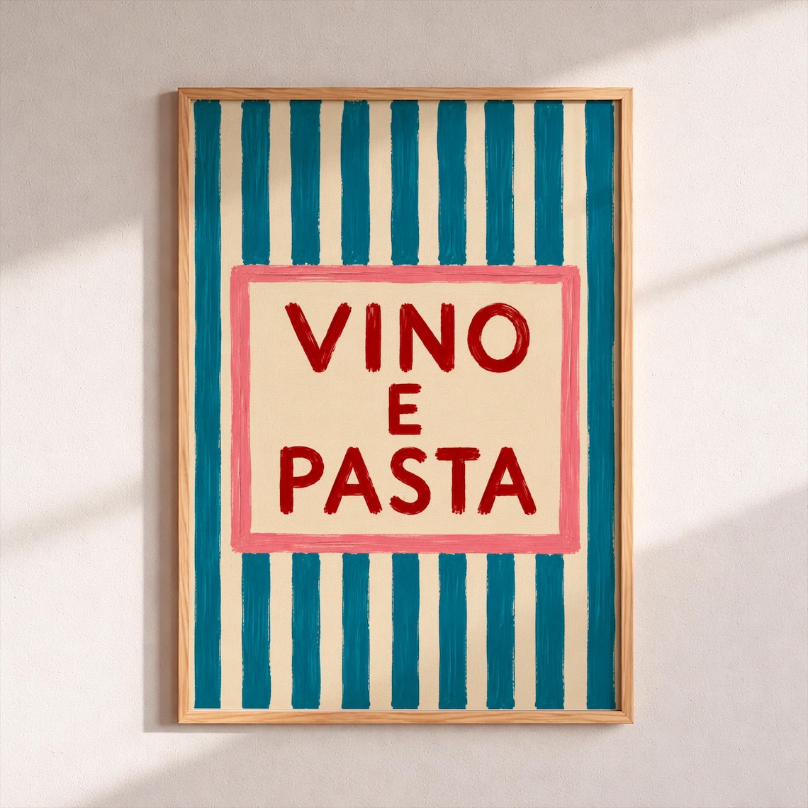 Wine And Pasta Poster Print, Italian Kitchen Wall Art