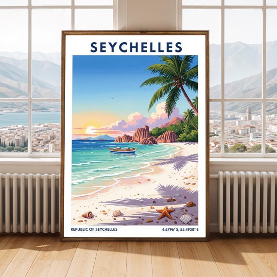Seychelles Beachscape Art Print Tropical Island Sunset