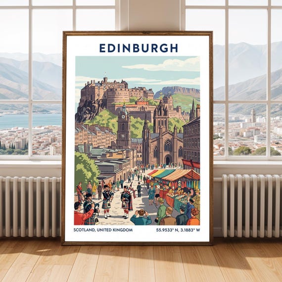 Edinburgh Castle Art Print Scottish Travel Poster Vibrant Illustration
