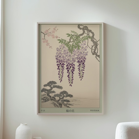 Fuji Wisteria Blossoms Japanese Woodblock Botanical Wall Poster