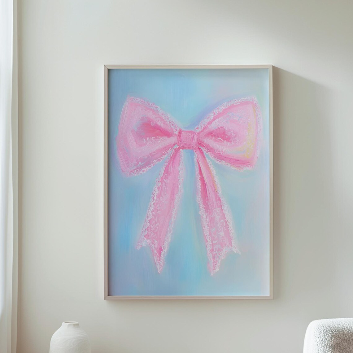 Pink Lace Bow Pastel Blue Coquette Room Decor Fashion Poster