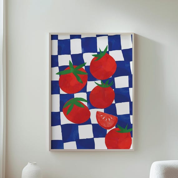 Playful Red Tomato Illustration Retro Kitchen Art