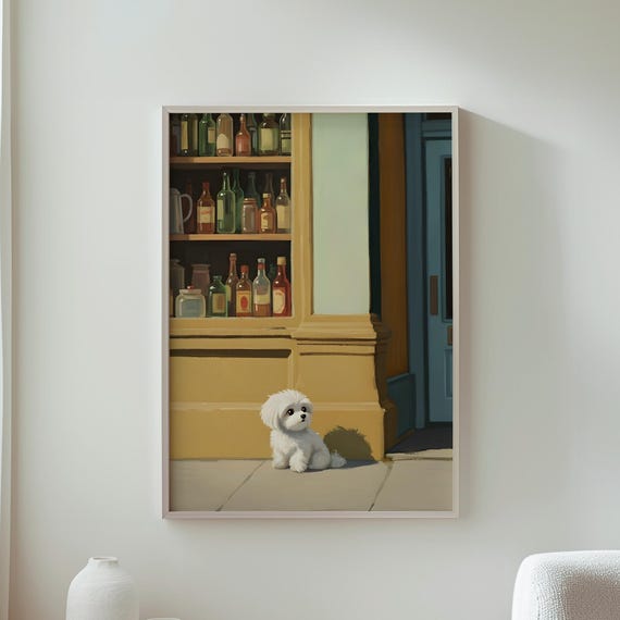 Garden Poster Cute Fluffy Pup And Colorful Shelves Plant Lover Gift Summer Wall Decor Unique Art