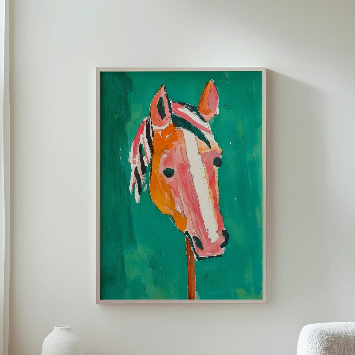 Orange Horse Head on Deep Green Modern Abstract Gallery Wall Poster