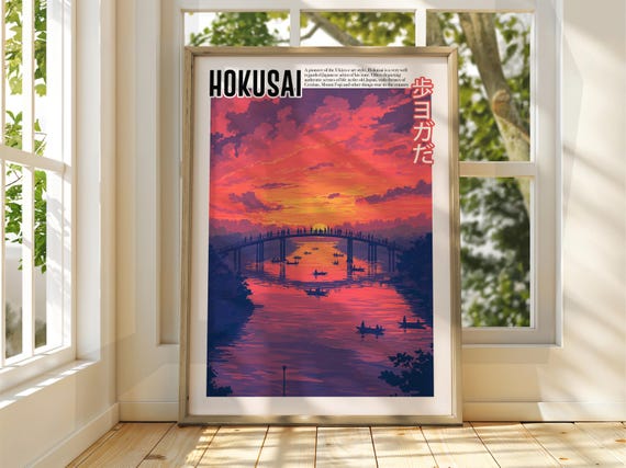 Vintage Japanese Art Ukiyoe Poster Katsushika Hokusai Print Japan Matsumoto Hoji Fuji